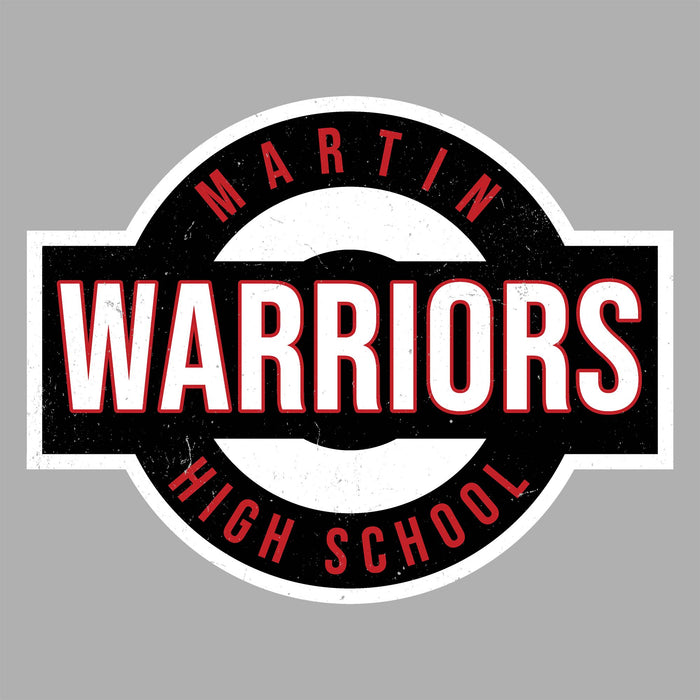 Close-up view of Martin High School Warriors Unisex 3/4 sleeve Raglan T-shirt 011