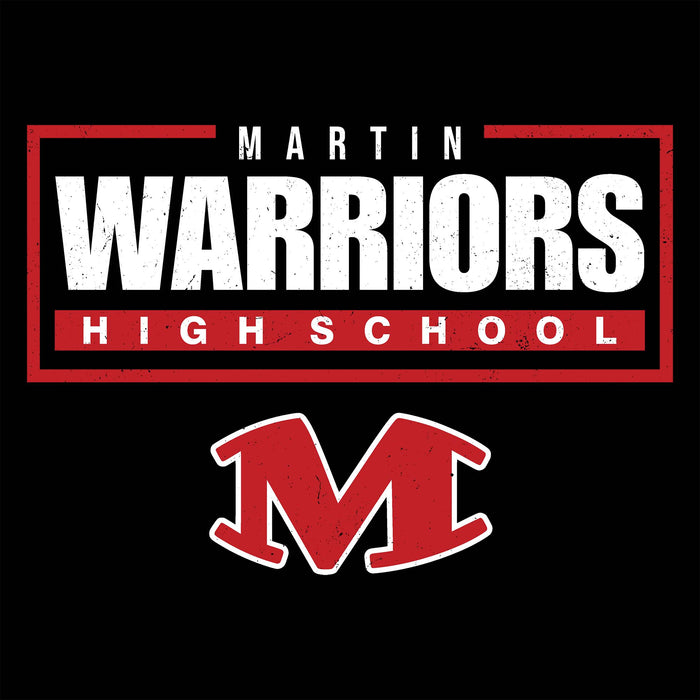 Close-up view of Martin High School Warriors Unisex 3/4 sleeve Raglan T-shirt 049