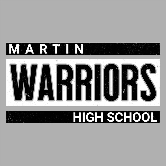Close-up view of Martin High School Warriors Unisex 3/4 sleeve Raglan T-shirt 098