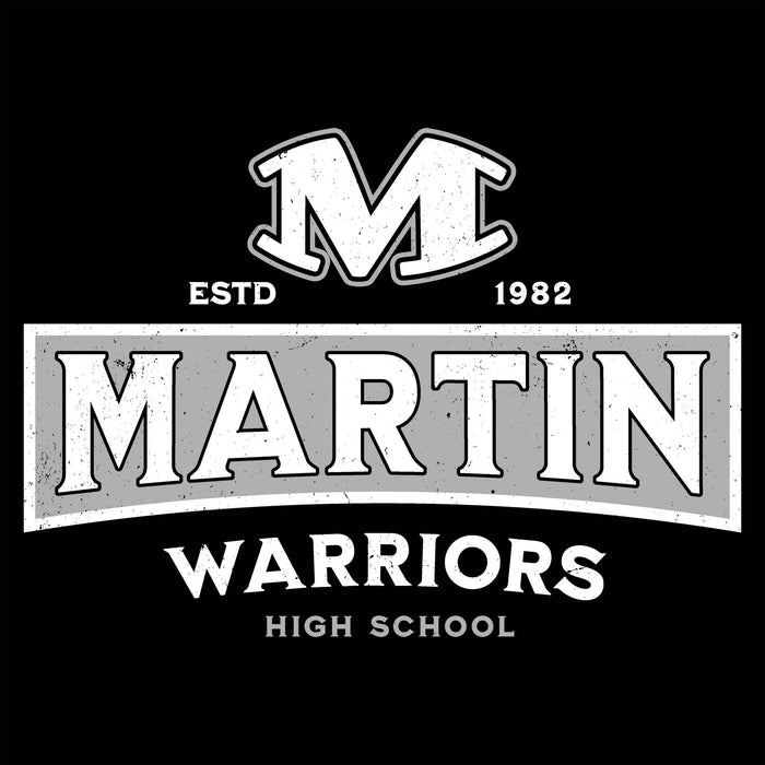 Close-up view of Martin High School Warriors Unisex 3/4 sleeve Raglan T-shirt 202