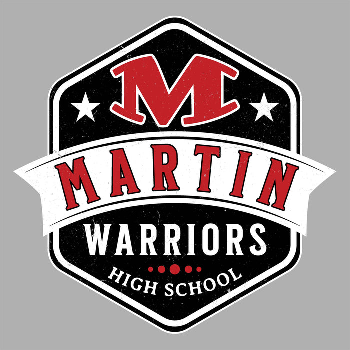 Close-up view of Martin High School Warriors Unisex 3/4 sleeve Raglan T-shirt 209