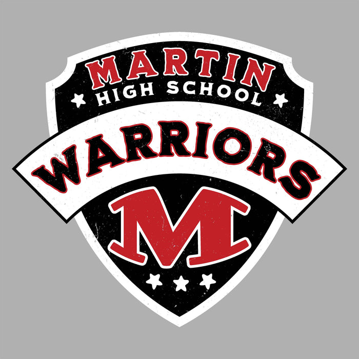 Close-up view of Martin High School Warriors Unisex 3/4 sleeve Raglan T-shirt 221