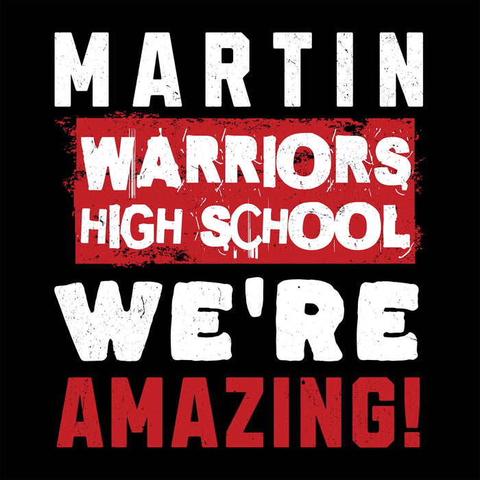 Close-up view of Martin High School Warriors Unisex 3/4 sleeve Raglan T-shirt 231