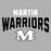 Close-up view of Martin High School Warriors Unisex 3/4 sleeve Raglan T-shirt 234