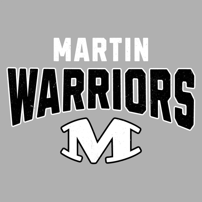 Close-up view of Martin High School Warriors Unisex 3/4 sleeve Raglan T-shirt 234