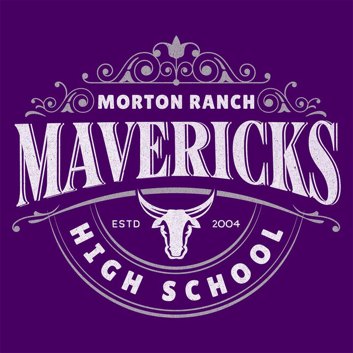 Close-up of Morton Ranch High School Mavericks Premium Purple Hoodie 202