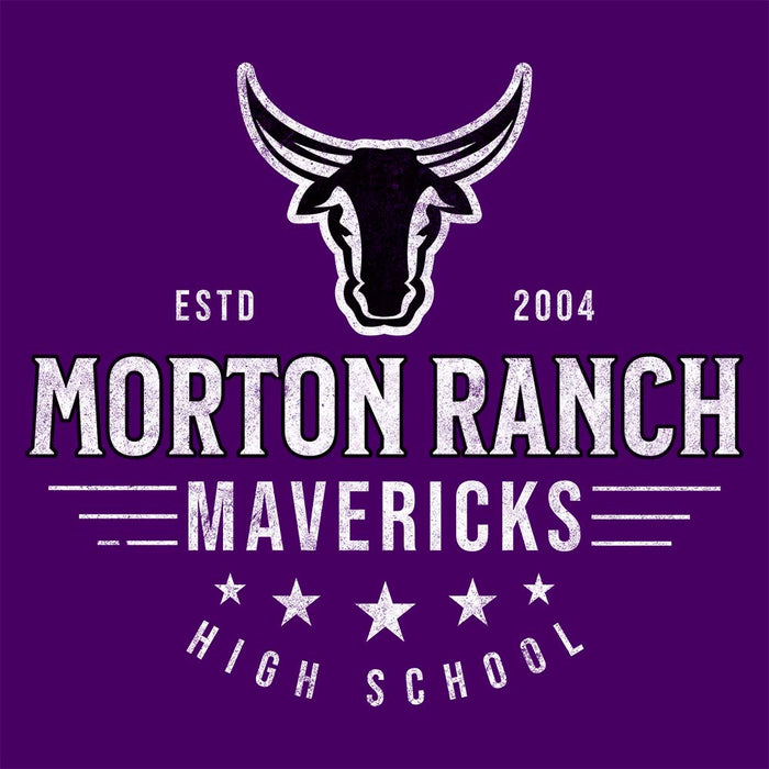 Close-up of Morton Ranch High School Mavericks Classic Unisex Purple T-shirt 205