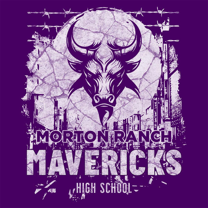 Close-up of Morton Ranch High School Mavericks Classic Unisex Purple T-shirt 207