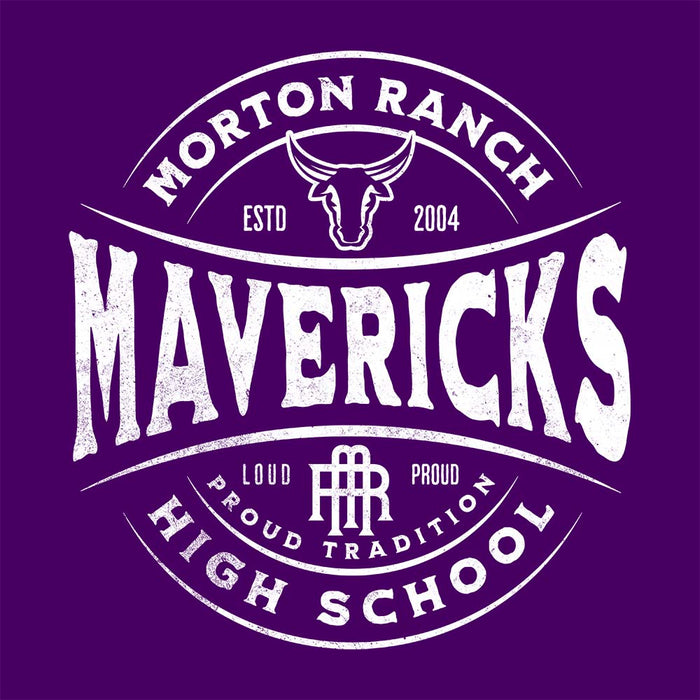 Close-up of Morton Ranch High School Mavericks Classic Unisex Purple T-shirt 211