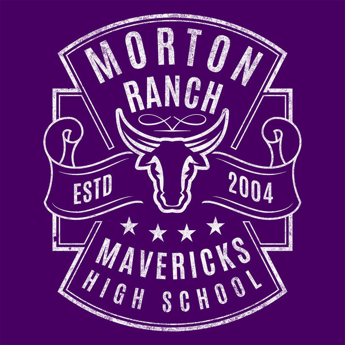 Close-up of Morton Ranch High School Mavericks Classic Unisex Purple T-shirt 218