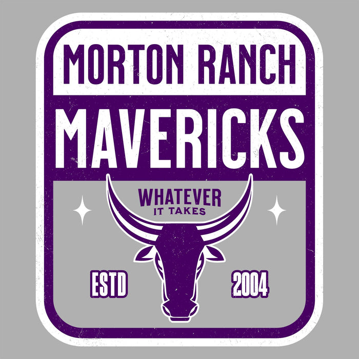 Close-up view of Morton Ranch High School Mavericks Grey Classic Unisex T-shirt 001