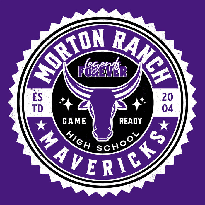 Close-up view of Morton Ranch High School Mavericks Purple Classic Unisex T-shirt 203