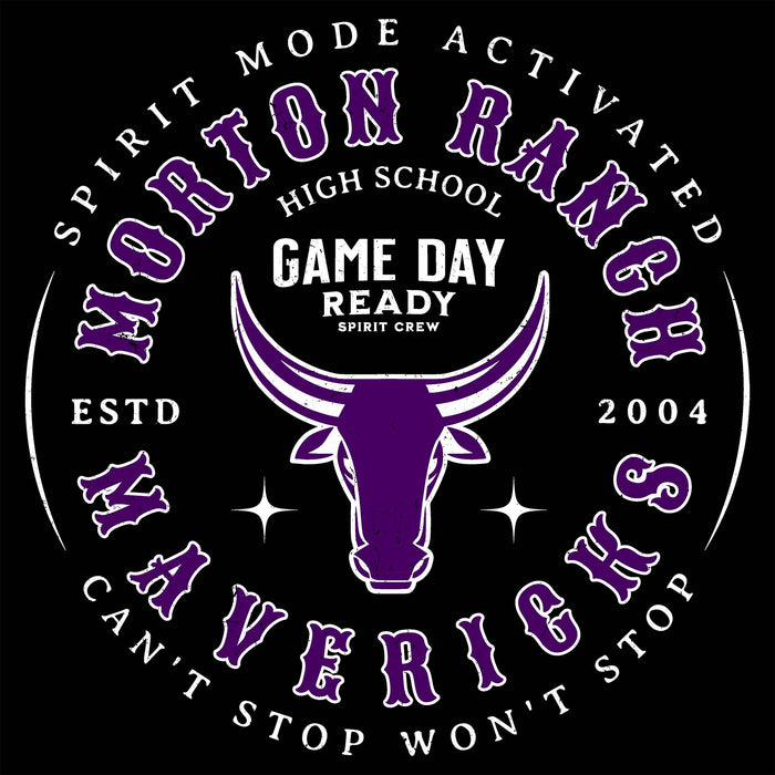 Close-up view of Morton Ranch High School Mavericks Women's Relaxed Fit T-shirt 214