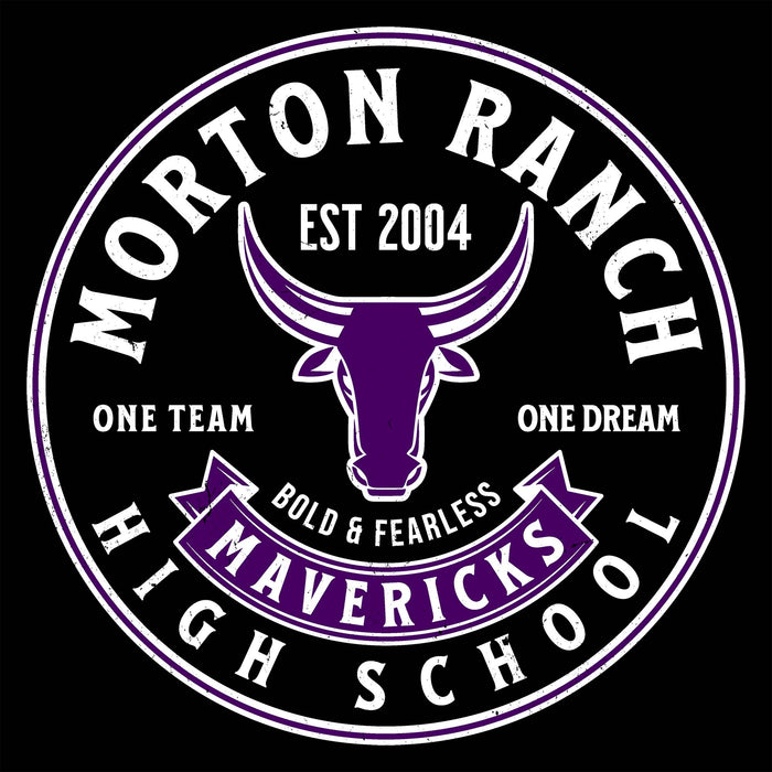 Close-up view of Morton Ranch High School Mavericks Women's Relaxed Fit T-shirt 215
