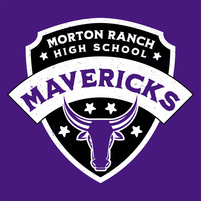 Close-up view of Morton Ranch High School Mavericks Purple Classic Unisex T-shirt 221
