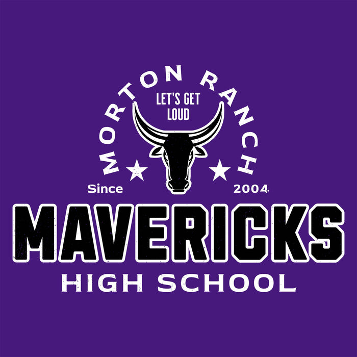 Close-up view of Morton Ranch High School Mavericks Purple Classic Unisex T-shirt 222