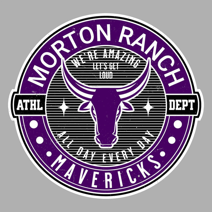 Close-up view of Morton Ranch High School Mavericks Unisex 3/4 sleeve Raglan T-shirt 224