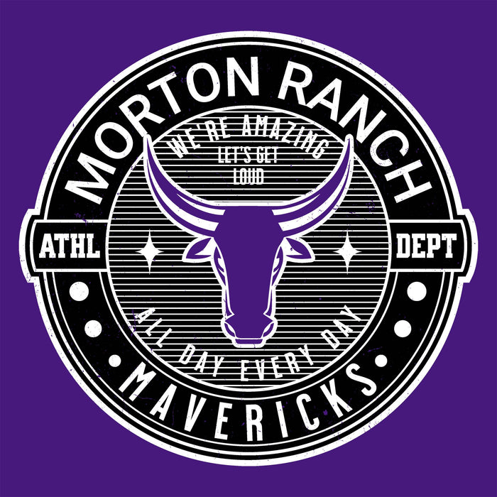 Circular logo with 'Morton Ranch' and 'Mavericks' text on a purple background