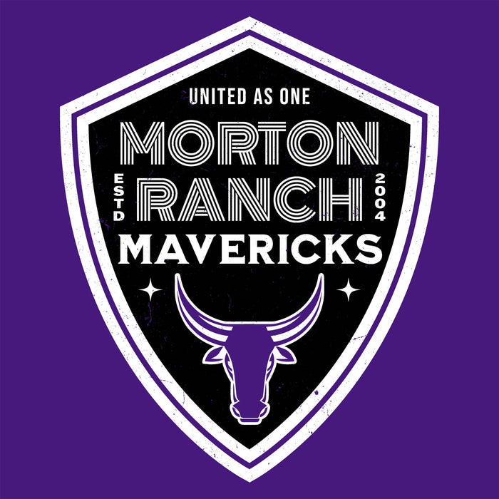 Close-up view of Morton Ranch High School Mavericks Purple Classic Unisex T-shirt 225