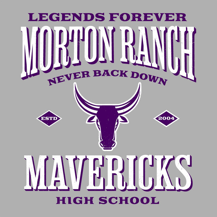 Close-up view of Morton Ranch High School Mavericks Unisex 3/4 sleeve Raglan T-shirt 230