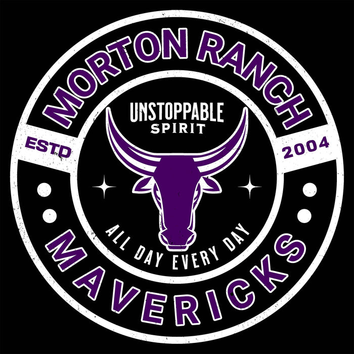 Close-up view of Morton Ranch High School Mavericks Unisex 3/4 sleeve Raglan T-shirt 239