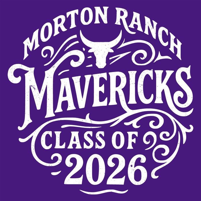 White text 'Morton Ranch Mavericks Class of 2026' on a purple background