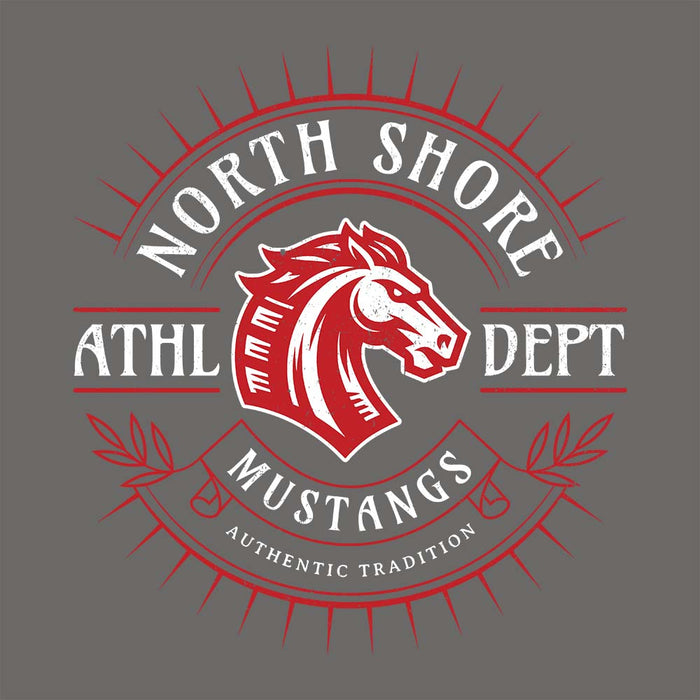 Close-up view of North Shore High School Mustangs Dark Grey Classic Unisex T-shirt 201