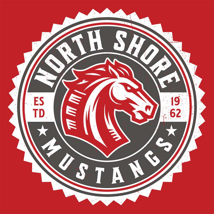 Close-up view of North Shore High School Mustangs Red Classic Unisex T-shirt 203