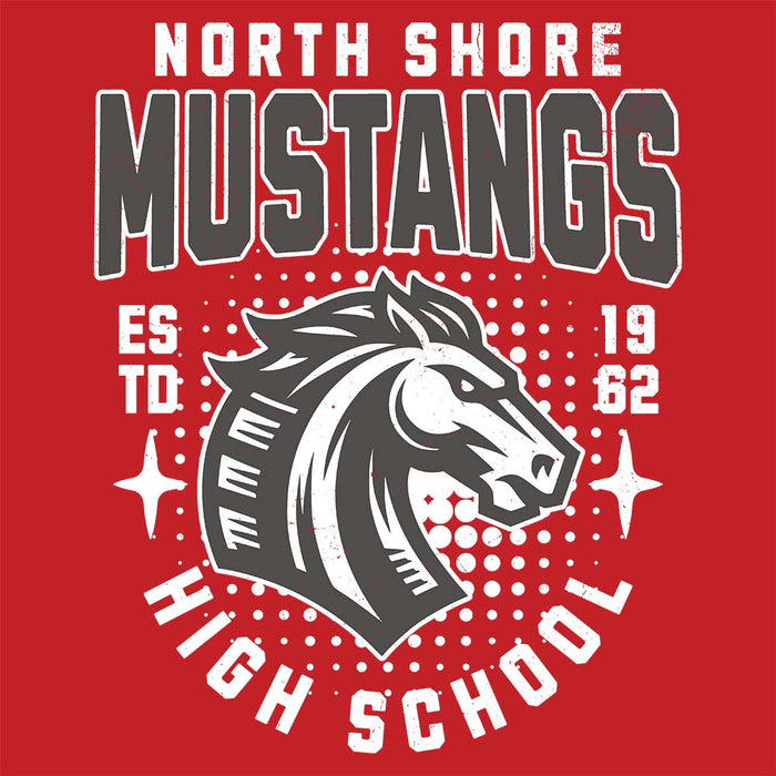 Close-up view of North Shore High School Mustangs Red Classic Unisex T-shirt 204