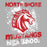 Close-up view of North Shore High School Mustangs Unisex 3/4 sleeve Raglan T-shirt 205