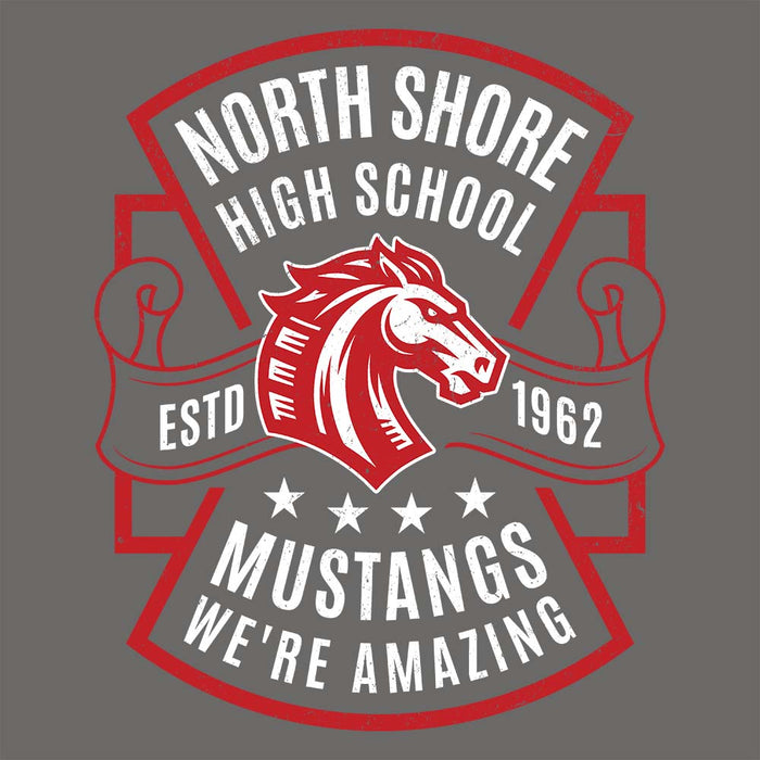 Close-up view of North Shore High School Mustangs Dark Grey Classic Unisex T-shirt 207