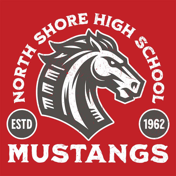 Close-up view of North Shore High School Mustangs Red Classic Unisex T-shirt 208