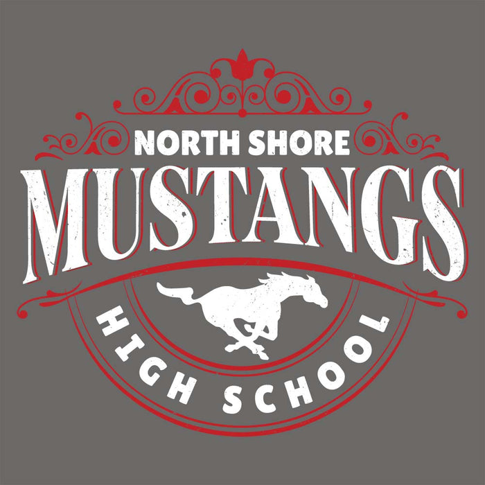 Close-up view of North Shore High School Mustangs Dark Grey Classic Unisex T-shirt 211