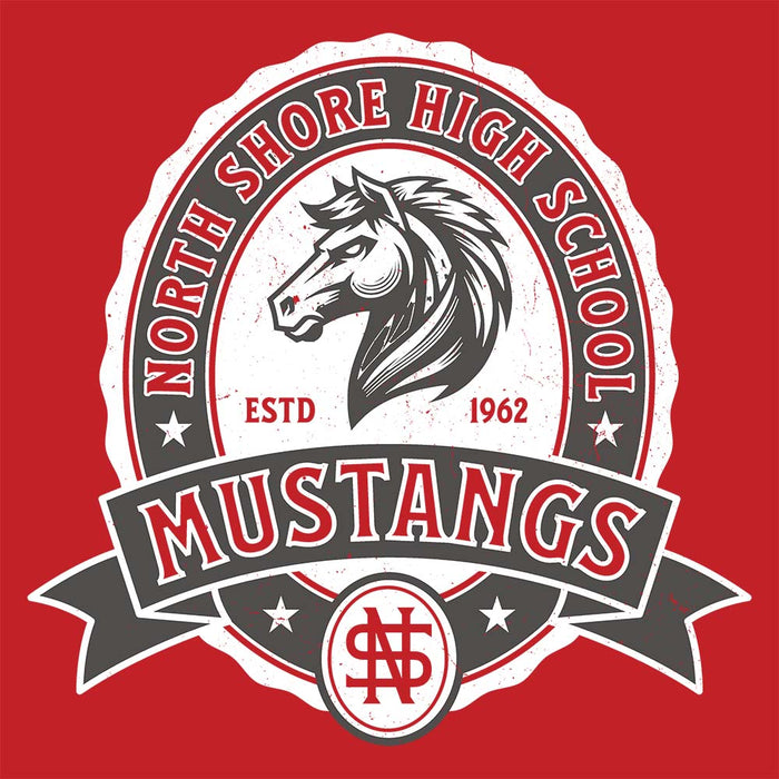 Close-up view of North Shore High School Mustangs Red Classic Unisex T-shirt 212