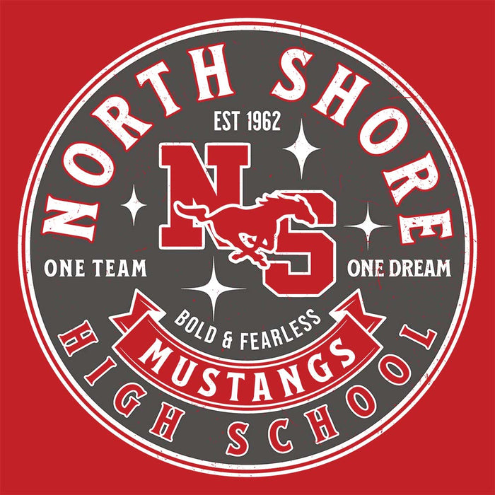 Close-up view of North Shore High School Mustangs Red Classic Unisex T-shirt 215