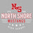 Close-up view of North Shore High School Mustangs Unisex 3/4 sleeve Raglan T-shirt 218