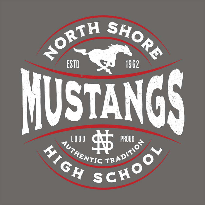 Close-up view of North Shore High School Mustangs Dark Grey Classic Unisex T-shirt 218