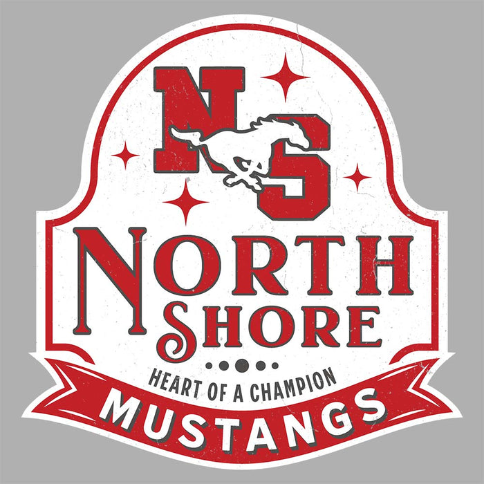 Close-up view of North Shore High School Mustangs Unisex 3/4 sleeve Raglan T-shirt 219