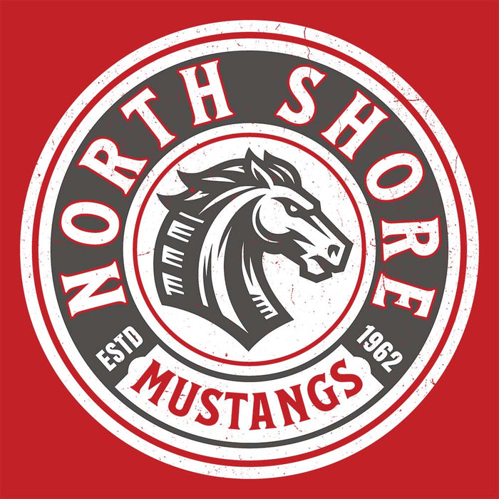 Close-up view of North Shore High School Mustangs Red Classic Unisex T-shirt 220