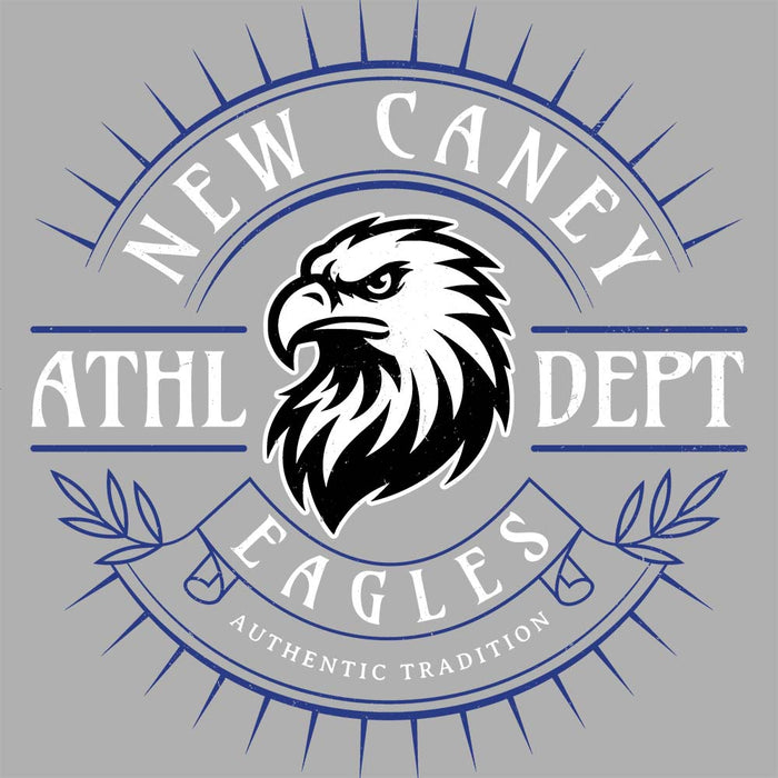 Close-up view of New Caney High School Eagles Unisex 3/4 sleeve Raglan T-shirt 201