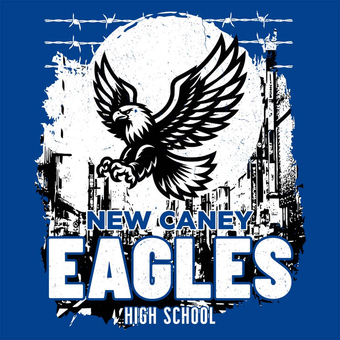 Close-up view of New Caney High School Eagles Royal Blue Premium Unisex Hoodie 202