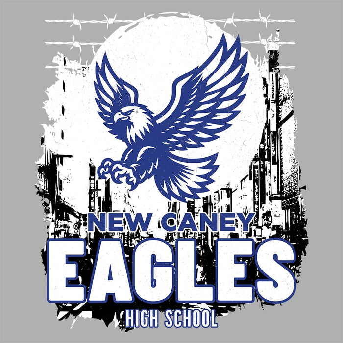 Close-up view of New Caney High School Eagles Unisex 3/4 sleeve Raglan T-shirt 202