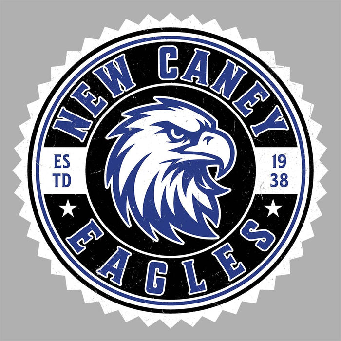 Close-up view of New Caney High School Eagles Unisex 3/4 sleeve Raglan T-shirt 203