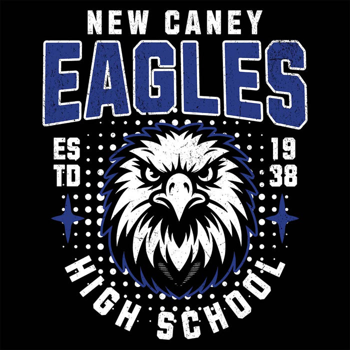 Close-up view of New Caney High School Eagles Unisex 3/4 sleeve Raglan T-shirt 224