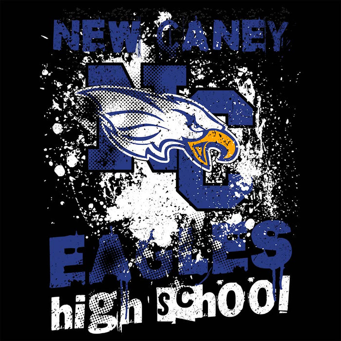 Close-up view of New Caney High School Eagles Unisex 3/4 sleeve Raglan T-shirt 205