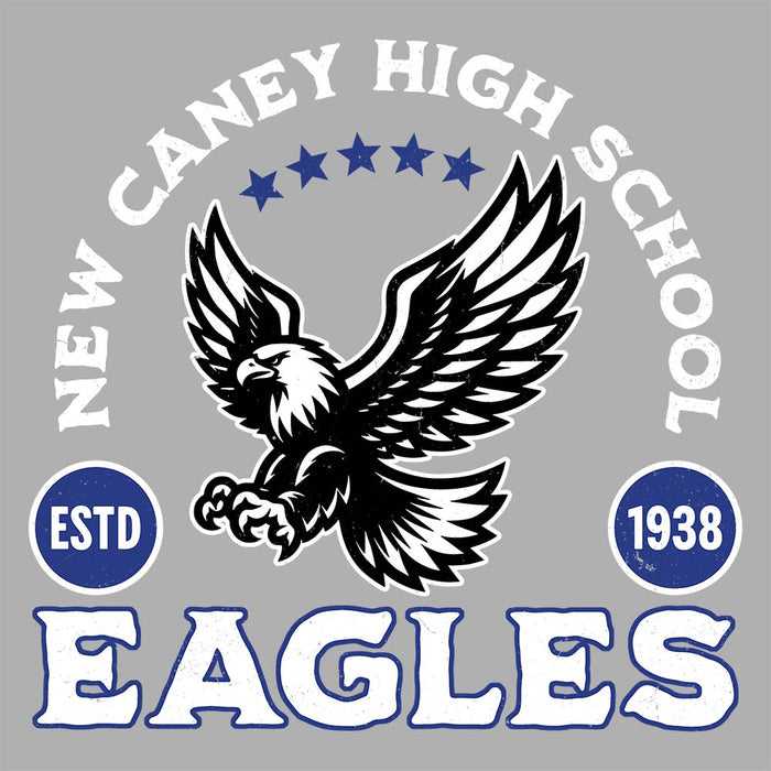 Close-up view of New Caney High School Eagles Unisex 3/4 sleeve Raglan T-shirt 208