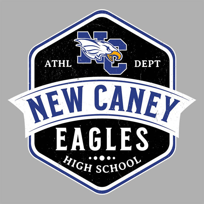 Close-up view of New Caney High School Eagles Unisex 3/4 sleeve Raglan T-shirt 209