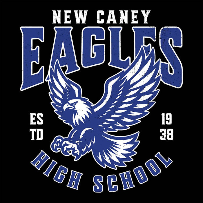 Close-up view of New Caney High School Eagles Unisex 3/4 sleeve Raglan T-shirt 213