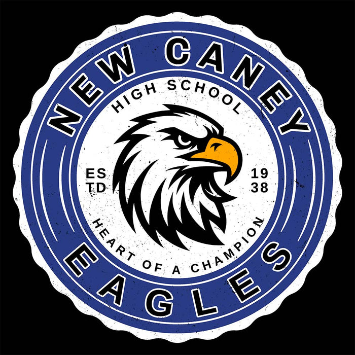 Close-up view of New Caney High School Eagles Unisex 3/4 sleeve Raglan T-shirt 216