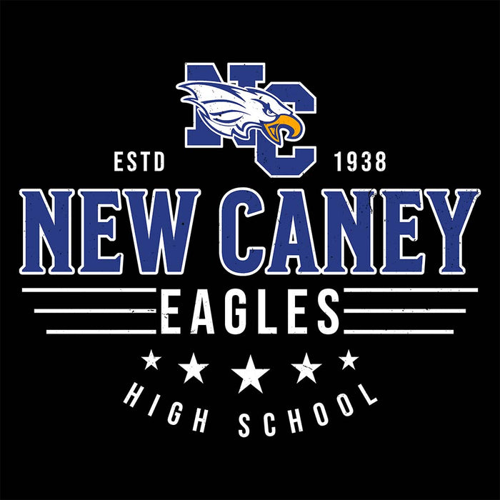 Close-up view of New Caney High School Eagles Unisex 3/4 sleeve Raglan T-shirt 217